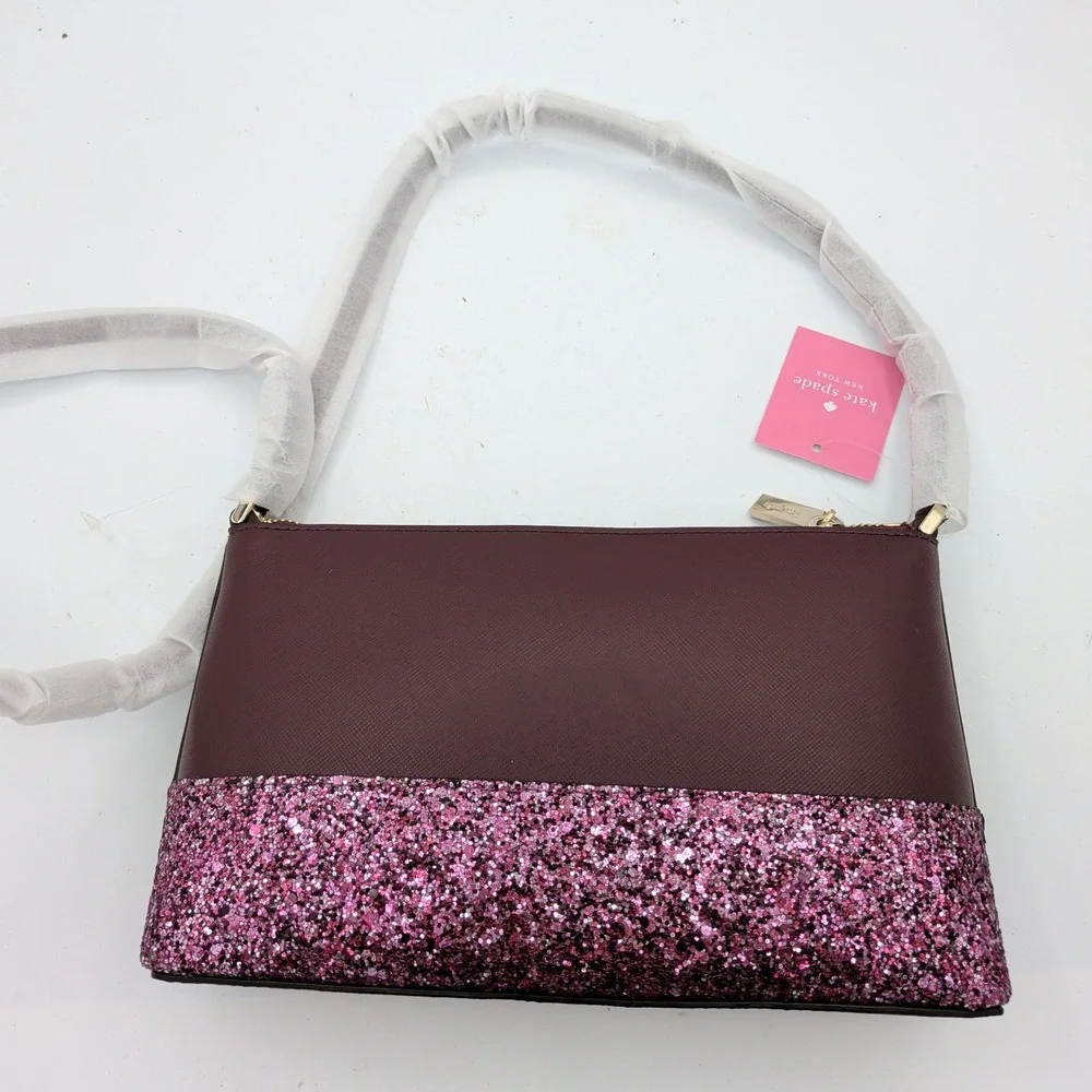 Kate Spade Flash Glitter Mixed Mat Cherrywood Crossbody Bag K8711 Burgundy NEW